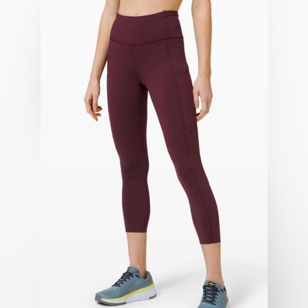 Lululemon fast n free crop leggings size 2, burgundy